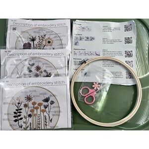 Santune 3 pack Embroidery DIY Kit Flowers Floral Beginner NIB